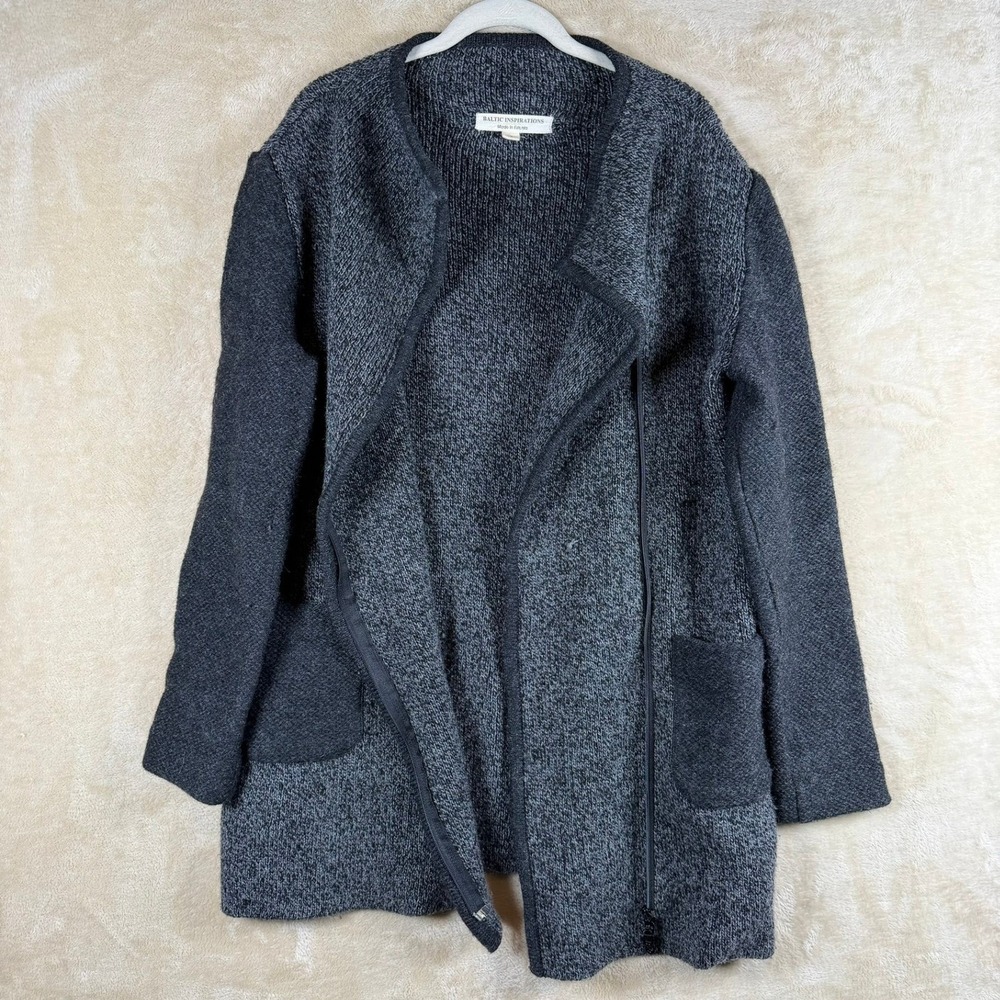 Baltic Inspirations Women Knit Cardigan Wool Blend Charcoal Grey Sz S‎ Lagenlook